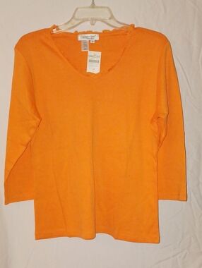 Cold Water Creek Women's Orange Lettuce Edge Top
